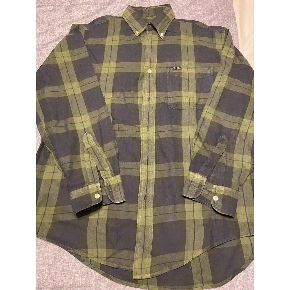 CHAPS-RALPH LAUREN PLAID BUTTON DOWN- GREEN & BLUE- MENS MEDIUM-GREAT CONDITION